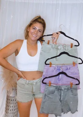 Time Will Tell Colored Denim Shorts