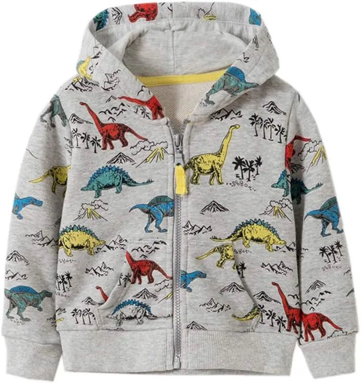Toddler Boys Full Zip Dinosaur Hoodies Comfortable Sweatshirt