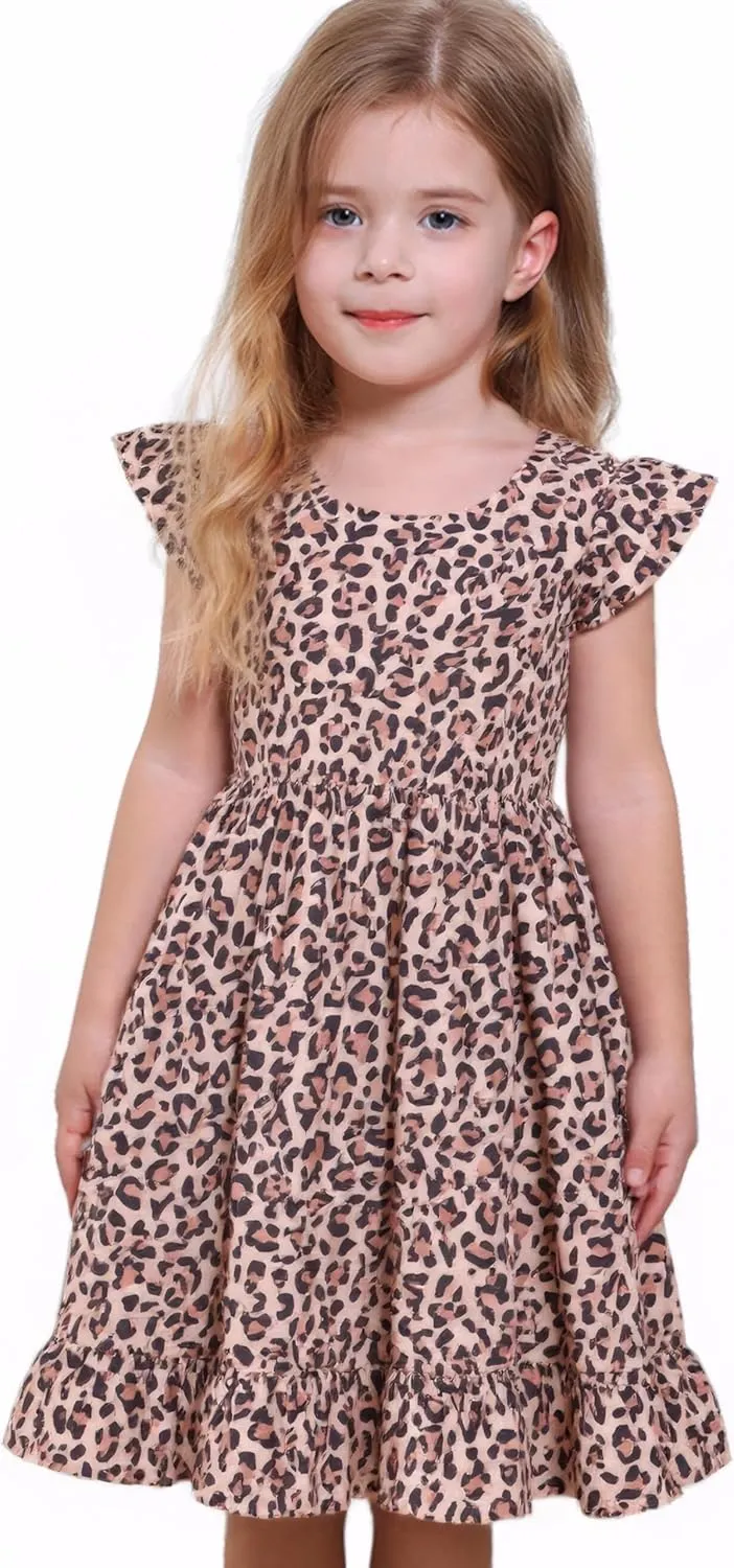 Toddler Girl Dresses Flutter Sleeve Summer Clothes School Outfit Girls Casual Swing Ruffle Dress 1-7 Years