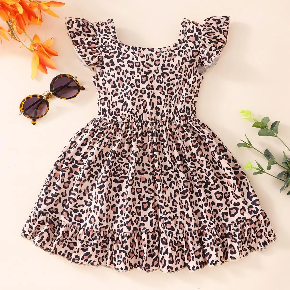 Toddler Girl Dresses Flutter Sleeve Summer Clothes School Outfit Girls Casual Swing Ruffle Dress 1-7 Years