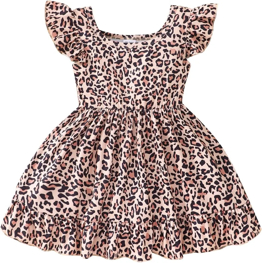 Toddler Girl Dresses Flutter Sleeve Summer Clothes School Outfit Girls Casual Swing Ruffle Dress 1-7 Years