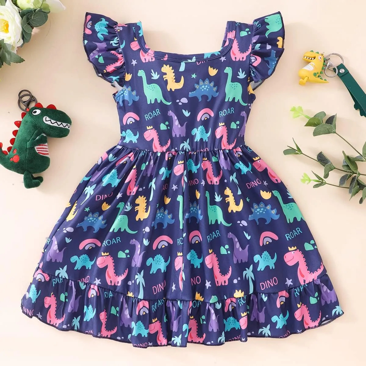 Toddler Girl Dresses Flutter Sleeve Summer Clothes School Outfit Girls Casual Swing Ruffle Dress 1-7 Years