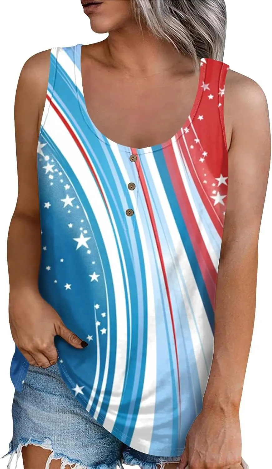 Tunic Tops Cool Sleeveless for Women Summer Print Round Neck Relaxed Fit Tank Tops Casual Cute Fashion Loose Tees
