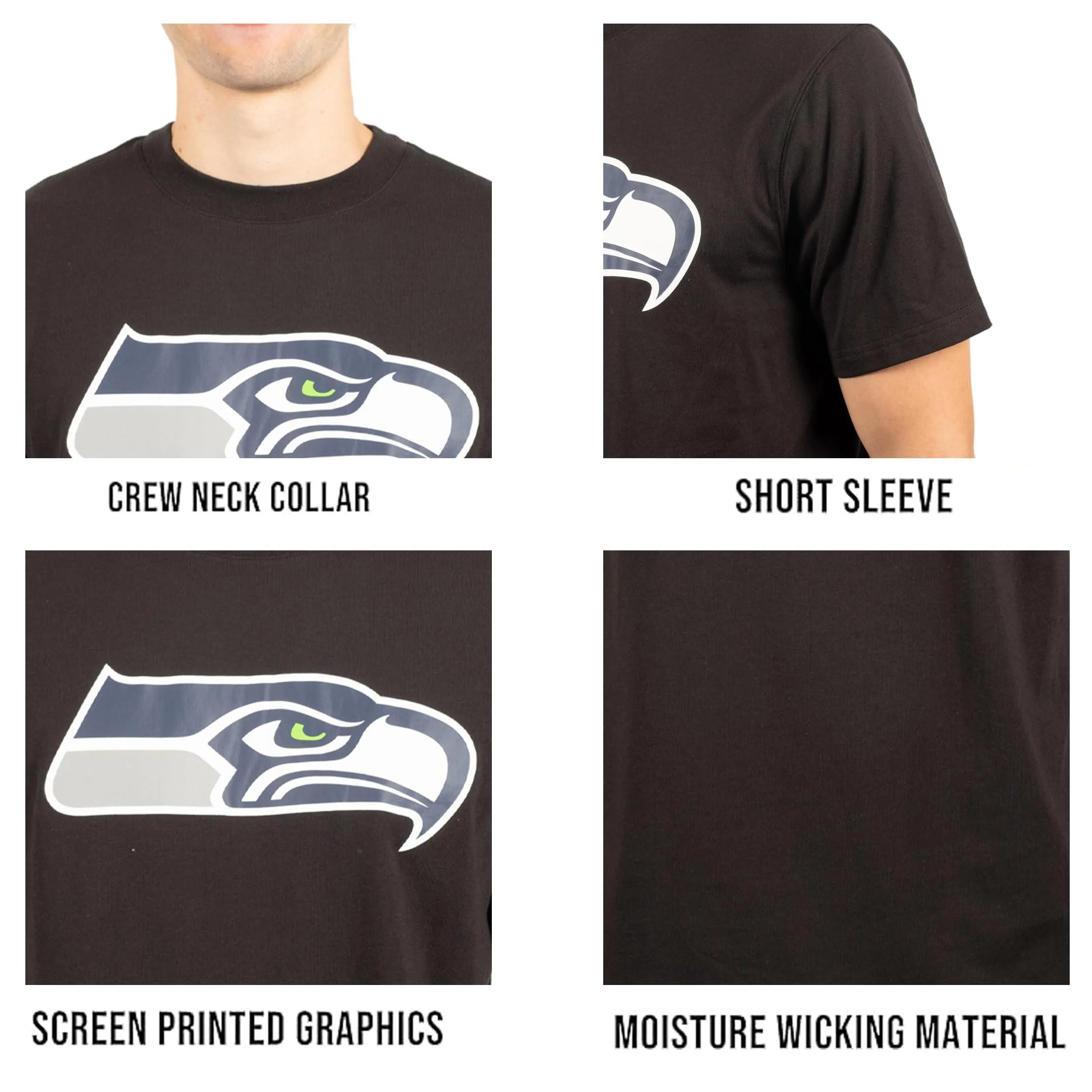Ultra Game NFL Official Adults Super Soft Supreme Logo T-Shirt - Unisex, Seattle Seahawks, Black|Seattle Seahawks
