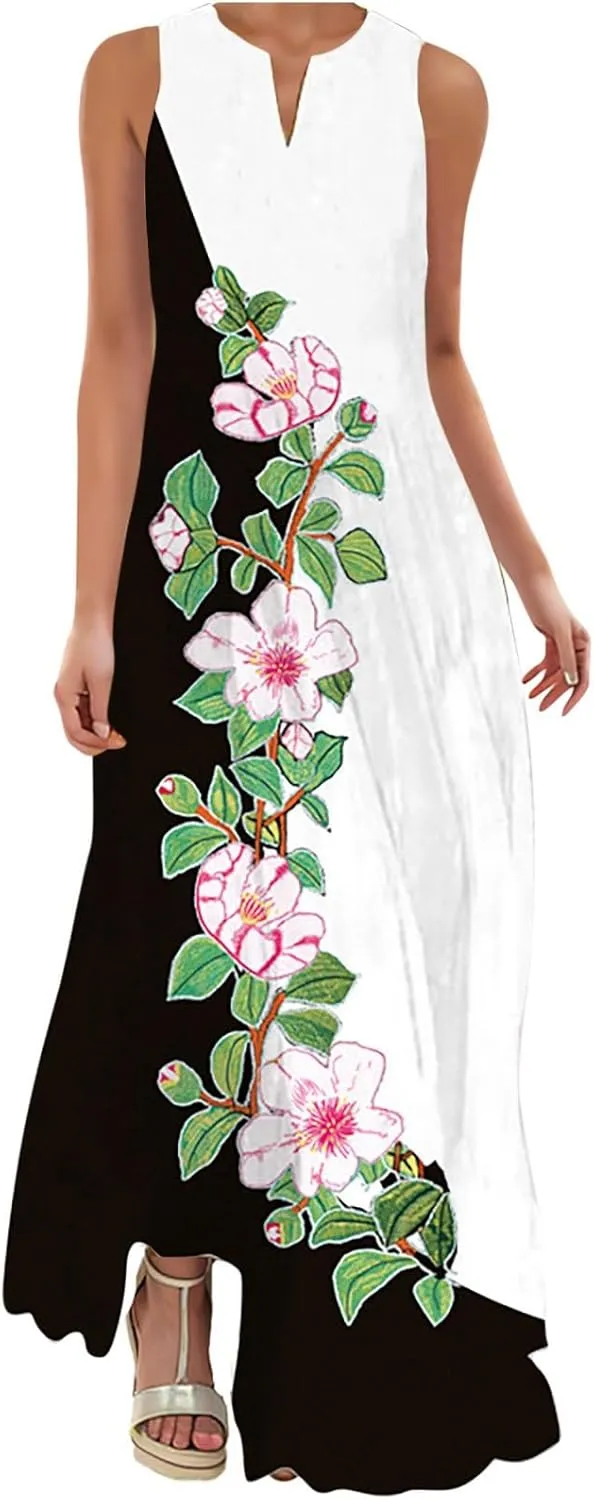 Wedding Guest Dresses for Women Classical Crew Neck Wrap Maxi Dress Elegant Sleeveless Ultra Stylish Long Dress