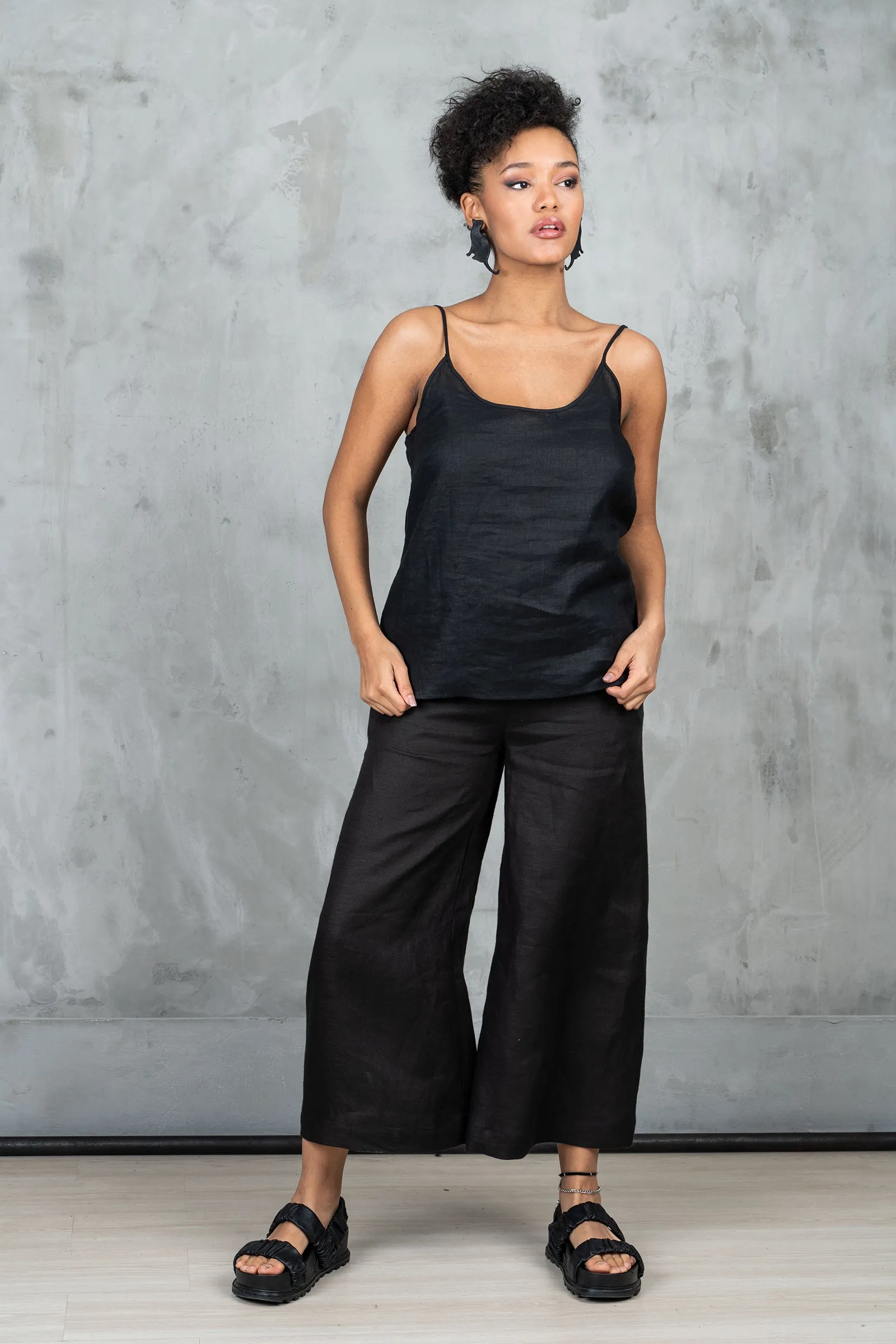 Wide Leg Midi Linen Skirt Pants
