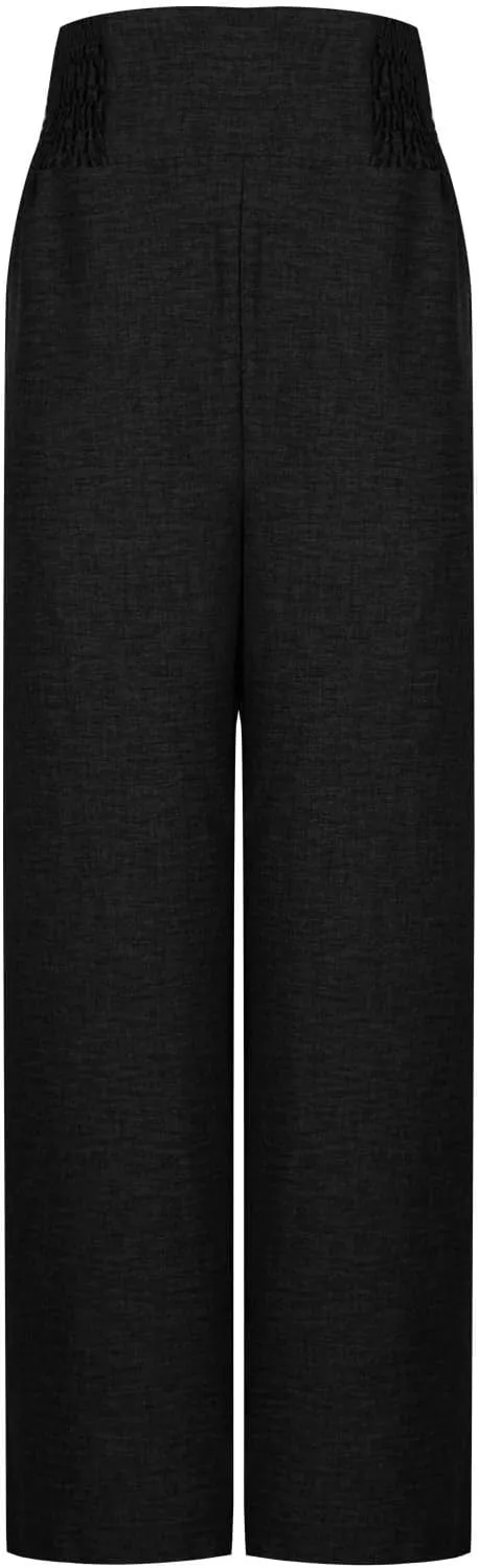 Women Linen Pants Elastic Waist High Waisted Pants Solid Color Straight Leg Trousers Summer 2025 Casual Clothes