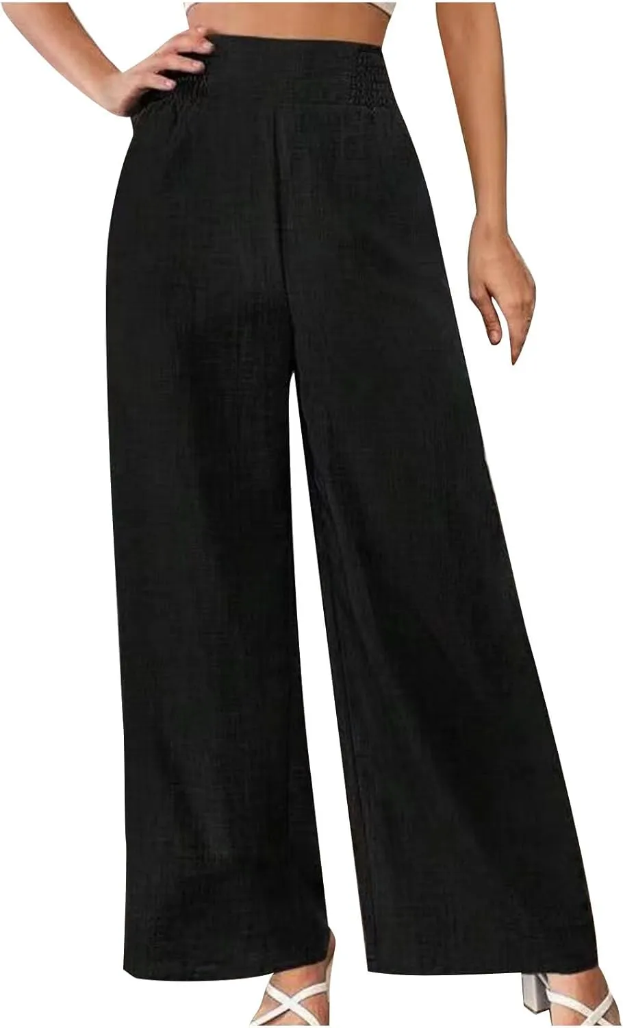 Women Linen Pants Elastic Waist High Waisted Pants Solid Color Straight Leg Trousers Summer 2025 Casual Clothes