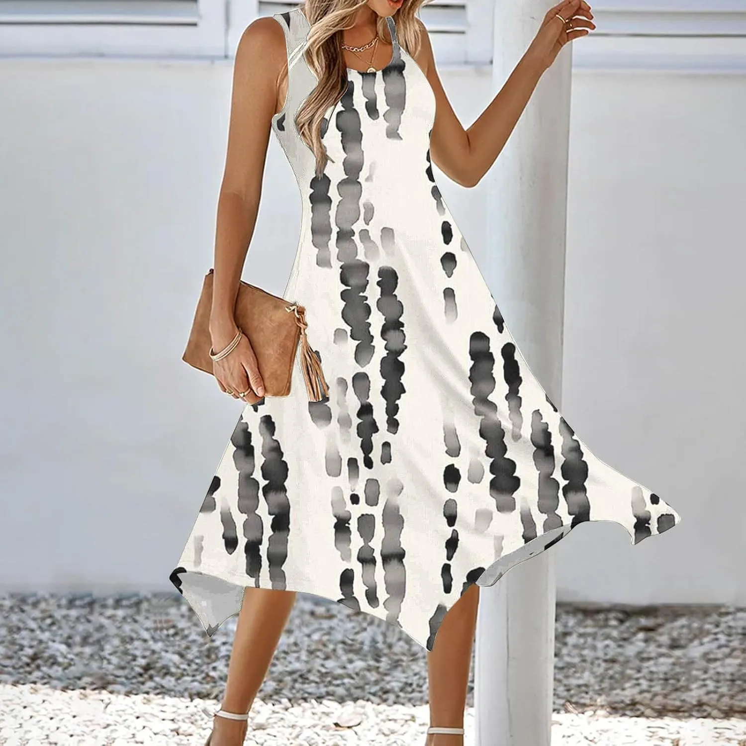 Womens 2025 Summer Dress Casual Sleeveless Beach Midi Dresses Loose Comfort Vacation Sundress Trendy Clothes