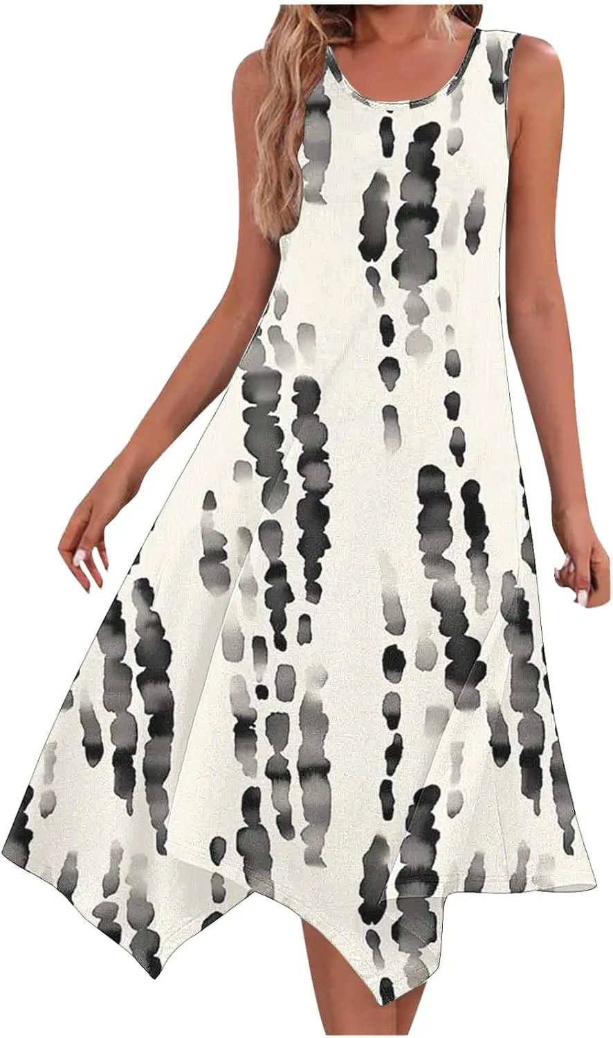 Womens 2025 Summer Dress Casual Sleeveless Beach Midi Dresses Loose Comfort Vacation Sundress Trendy Clothes