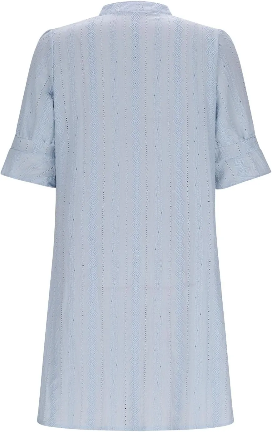 Womens Casual Loose Short Dress Summer Fashion V Neck Puff Sleeve Lightweight Breathable Beach Lounge Dresses
