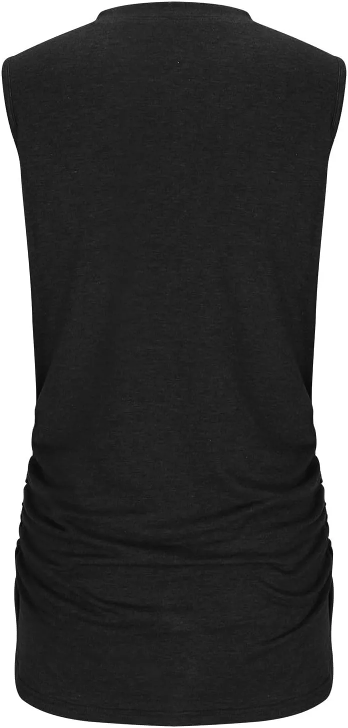 Womens Crewneck Sleeveless Shirts Side Ruched Tank Tops Relaxed Fitted Top Casual Spring Summer Trendy Clothes 2025