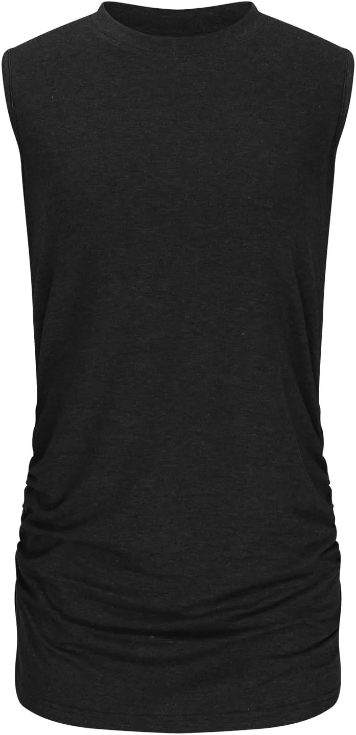 Womens Crewneck Sleeveless Shirts Side Ruched Tank Tops Relaxed Fitted Top Casual Spring Summer Trendy Clothes 2025