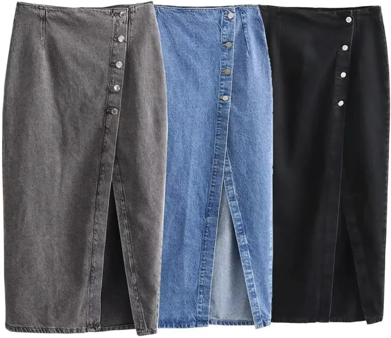Women's Denim Midi Skirt  High Waist Button Front with Side Slit Stylish Casual Jean Skirt for Daily Wear