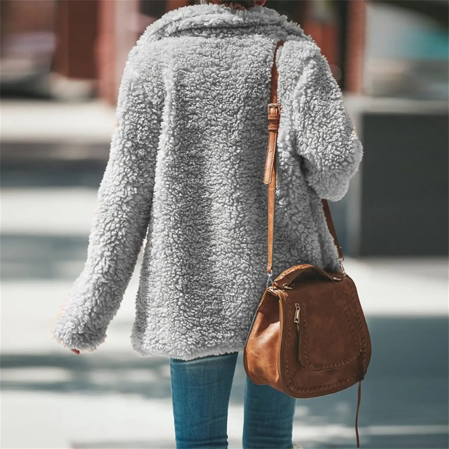 Womens Faux Fur Coat Outerwear Winter Comfortable Stylish Jacket with Pockets