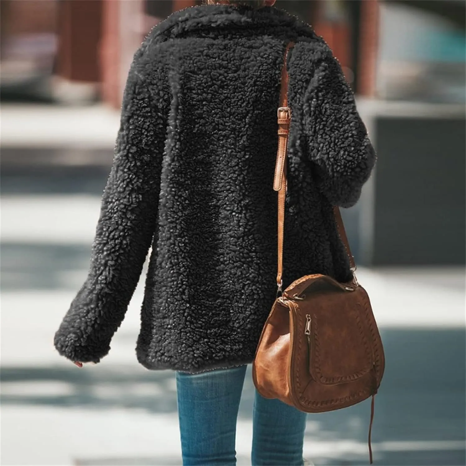Womens Faux Fur Comfortable Coat Outerwear Winter Stylish Jacket with Pockets