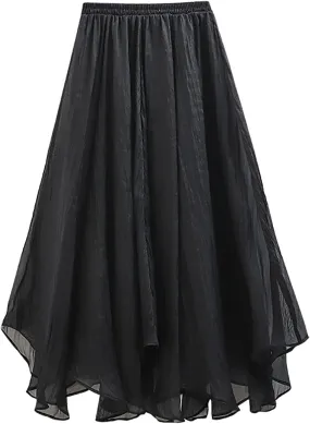 Womens Tulle Skirt Elastic High Waist Pleated A-line Fairy Skirt Layered Mesh Flowy Tutu Skirts