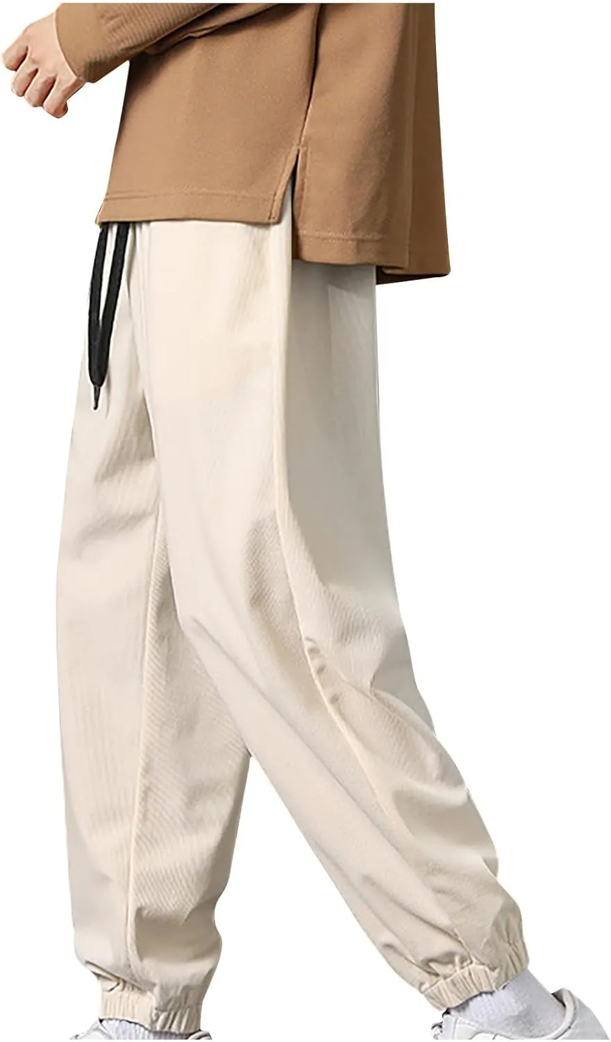YUHGODO Mens Corduroy Joggers Pants, Casual Athletic Tapered Cargo Pants Drawstring Elastic Waist Baggy Sweatpants
