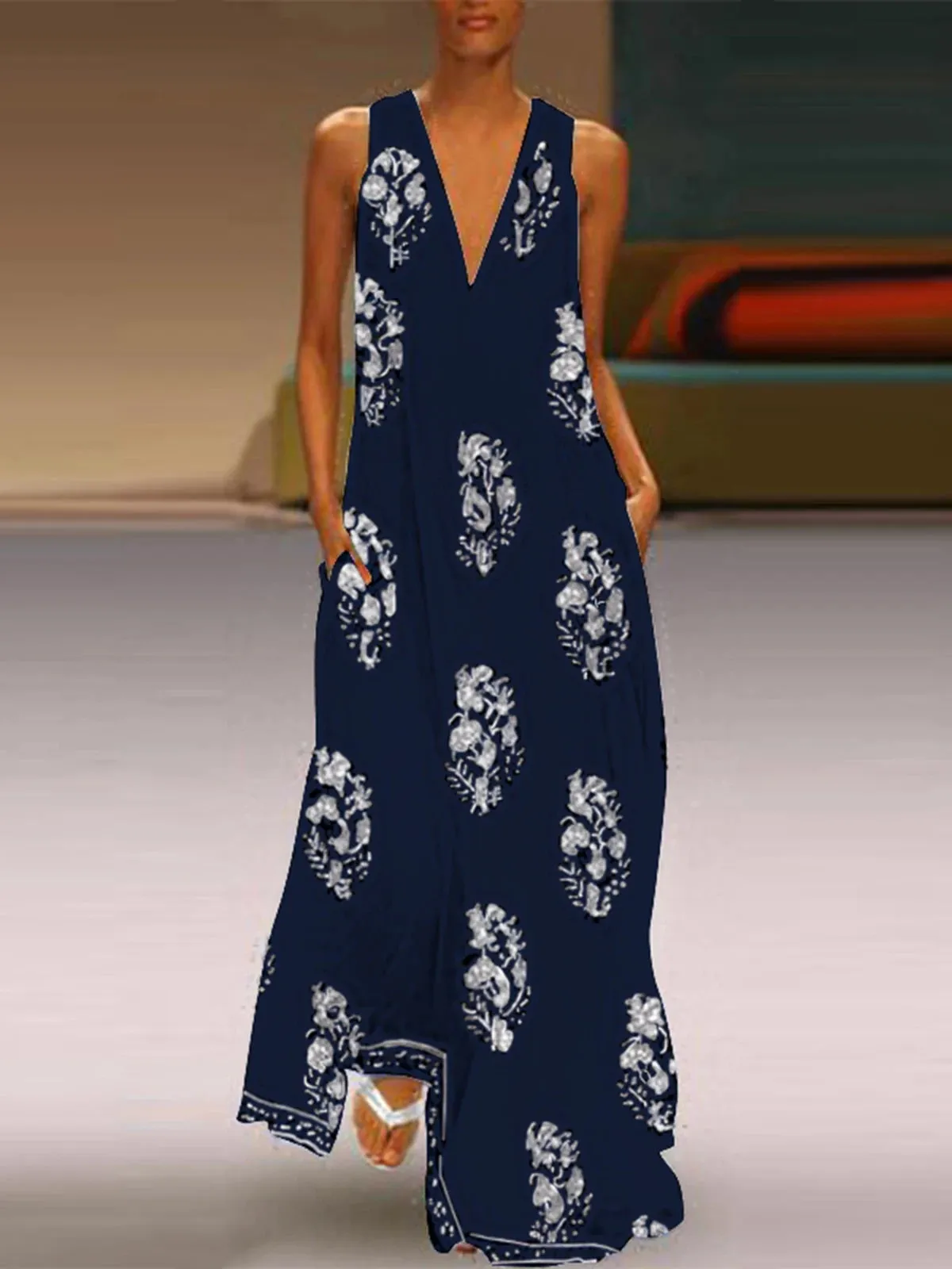 ZANZEA 2023 Bohemian Print Dress Women's Summer Sundress  Fashion Sexy V Neck Sleeveless Maxi Vestidos Female Floral Robe Femme